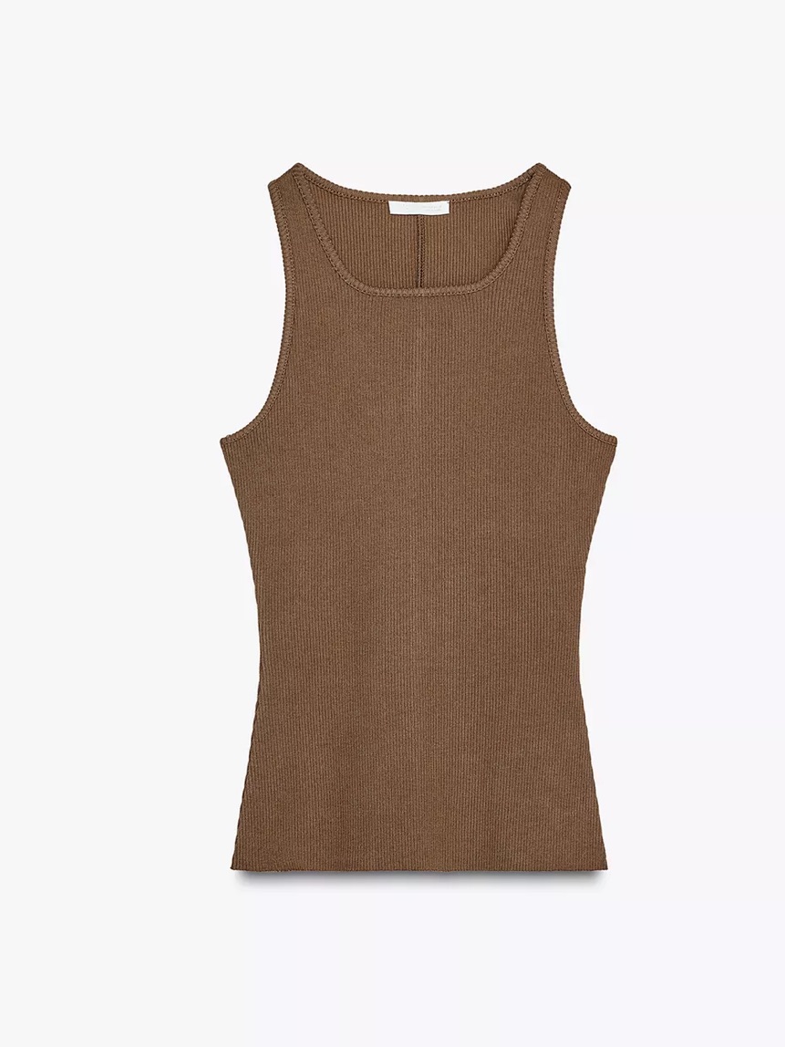 Nwt Zara Brown Ribbed Cutaway Tank Top
